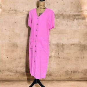 100% LINEN Lou & Grey Pink V-Neck Short Sleeve Dress